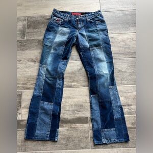 BONGO Women's Blue Patchwork Boyfriend Jeans